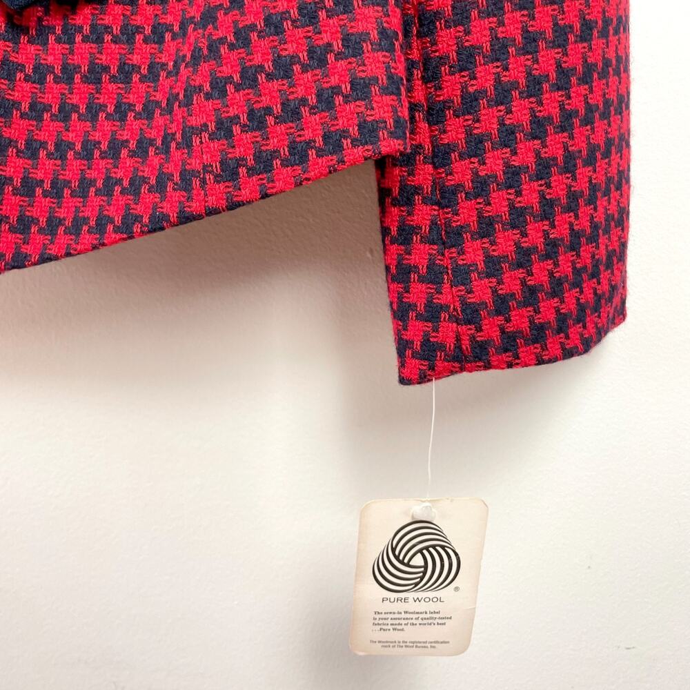 Vintage 90s Evan Picone Houndstooth Wool Blazer Medium Red Plaid Old Money - Picture 6 of 11